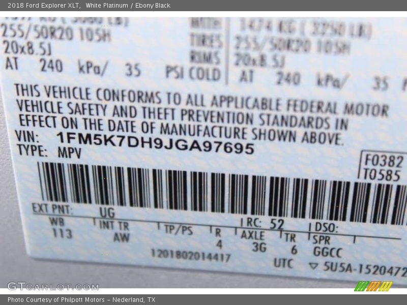 White Platinum / Ebony Black 2018 Ford Explorer XLT