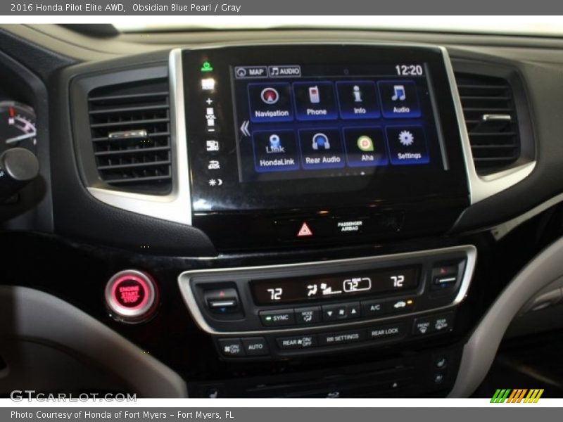 Obsidian Blue Pearl / Gray 2016 Honda Pilot Elite AWD