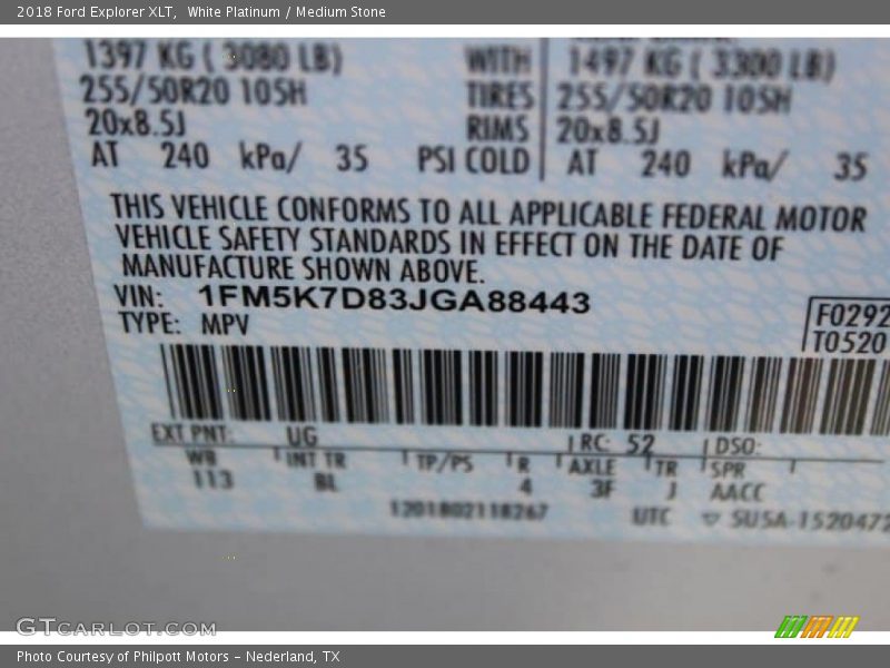 White Platinum / Medium Stone 2018 Ford Explorer XLT