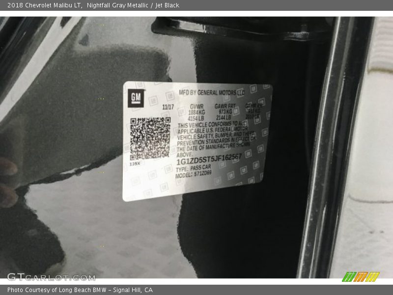 Nightfall Gray Metallic / Jet Black 2018 Chevrolet Malibu LT