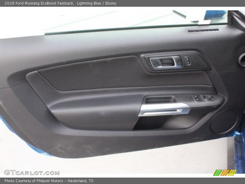 Lightning Blue / Ebony 2018 Ford Mustang EcoBoost Fastback