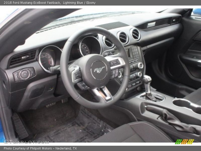 Lightning Blue / Ebony 2018 Ford Mustang EcoBoost Fastback