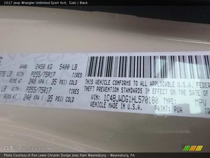 Gobi / Black 2017 Jeep Wrangler Unlimited Sport 4x4