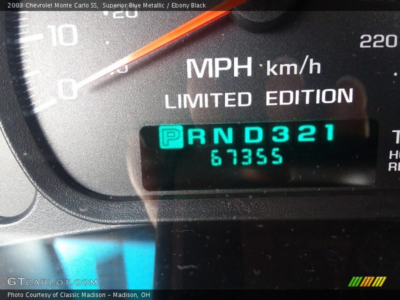 Superior Blue Metallic / Ebony Black 2003 Chevrolet Monte Carlo SS