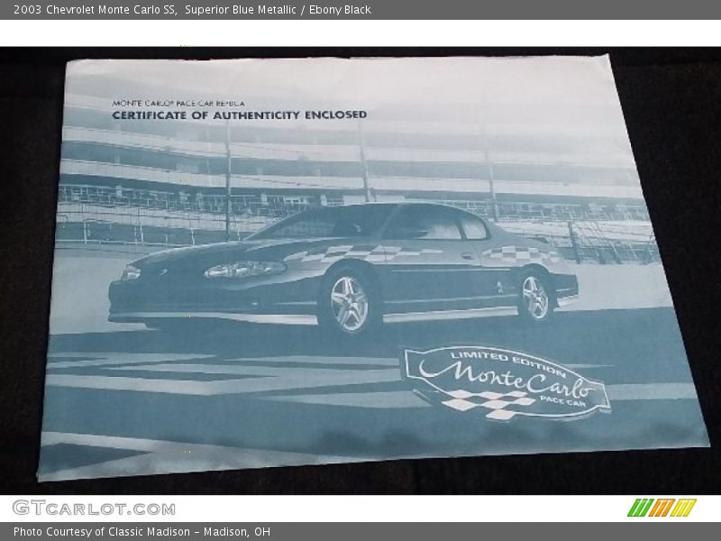 Superior Blue Metallic / Ebony Black 2003 Chevrolet Monte Carlo SS