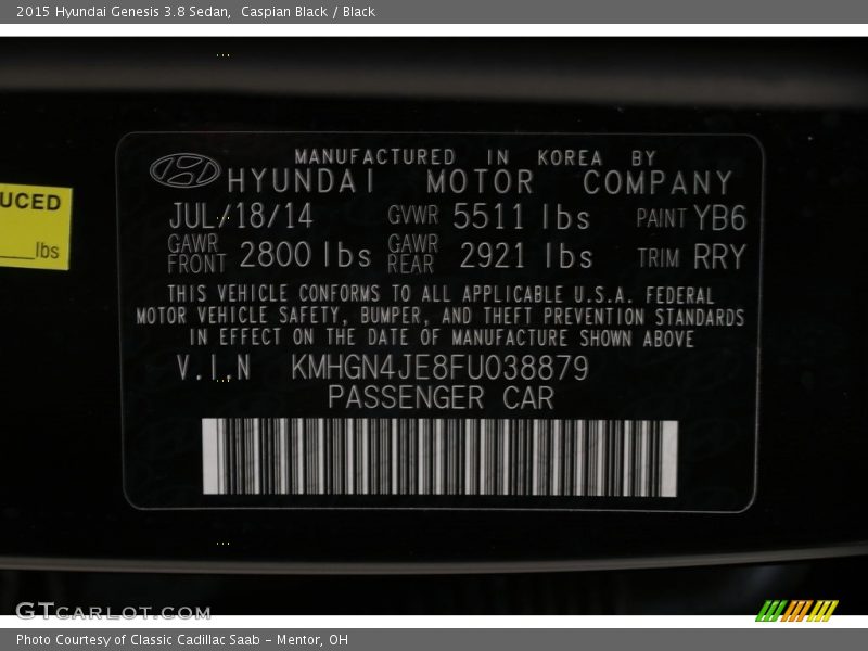Caspian Black / Black 2015 Hyundai Genesis 3.8 Sedan