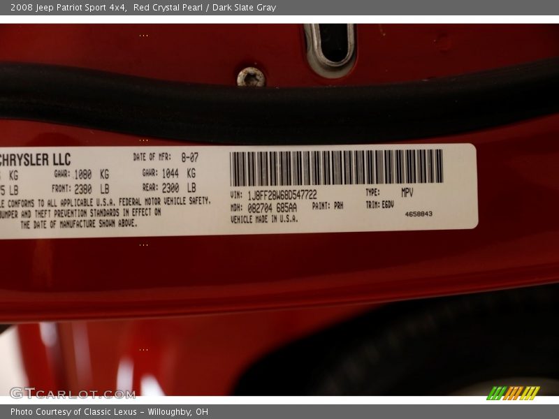 Red Crystal Pearl / Dark Slate Gray 2008 Jeep Patriot Sport 4x4