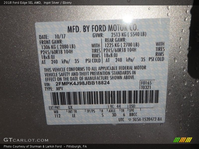 Ingot Silver / Ebony 2018 Ford Edge SEL AWD