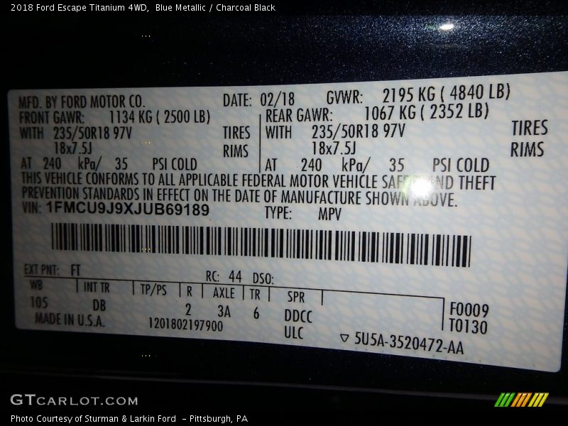 Blue Metallic / Charcoal Black 2018 Ford Escape Titanium 4WD