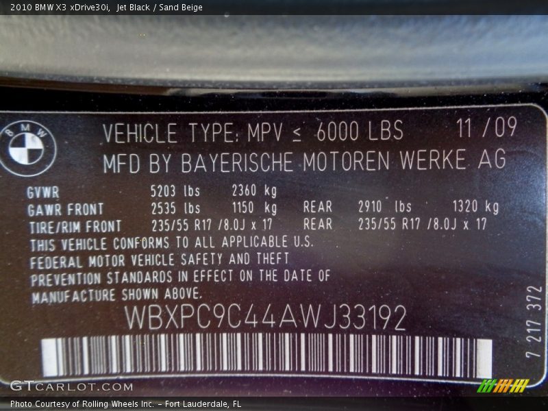 Jet Black / Sand Beige 2010 BMW X3 xDrive30i