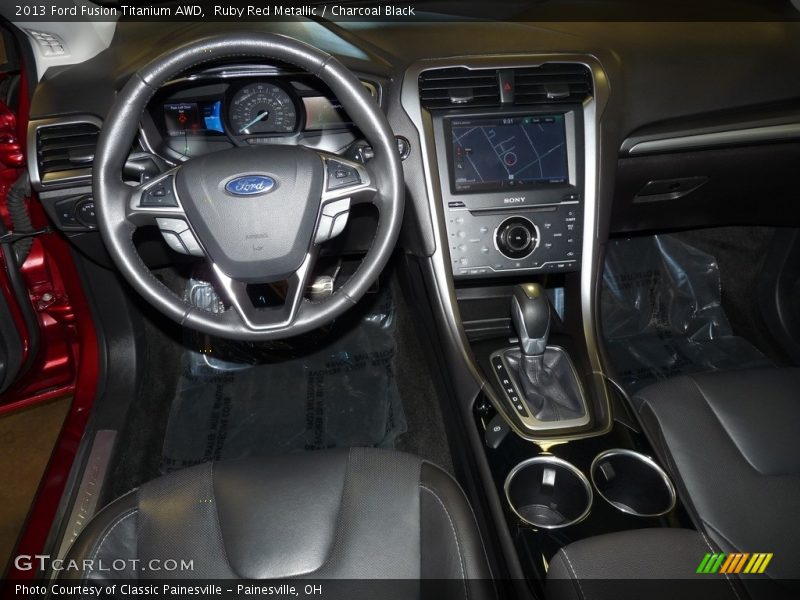Ruby Red Metallic / Charcoal Black 2013 Ford Fusion Titanium AWD
