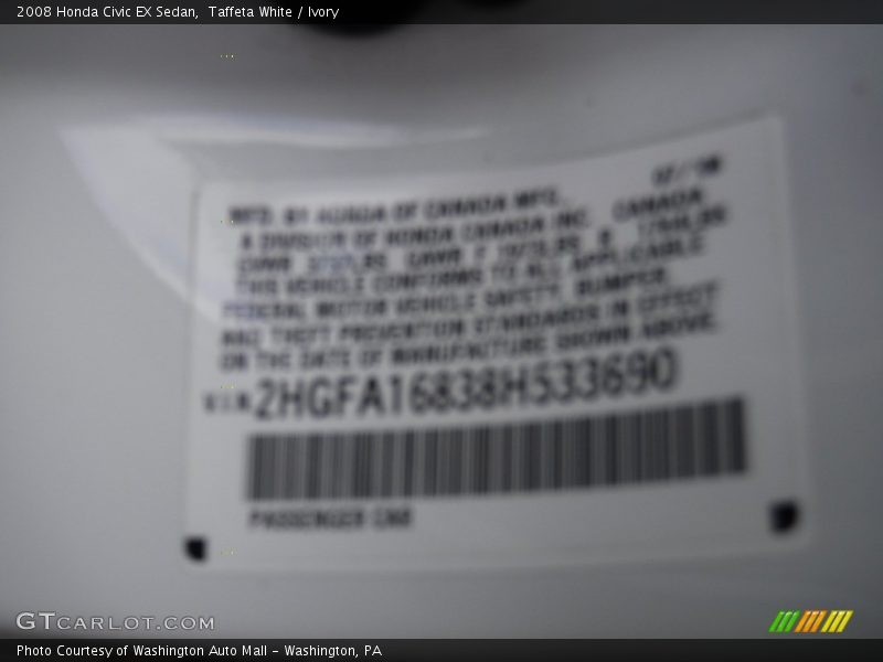 Taffeta White / Ivory 2008 Honda Civic EX Sedan