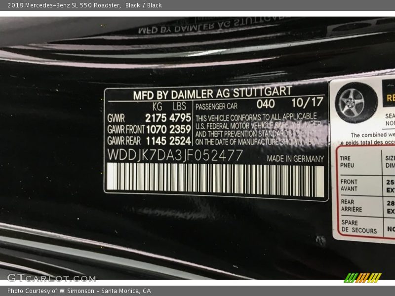 Black / Black 2018 Mercedes-Benz SL 550 Roadster