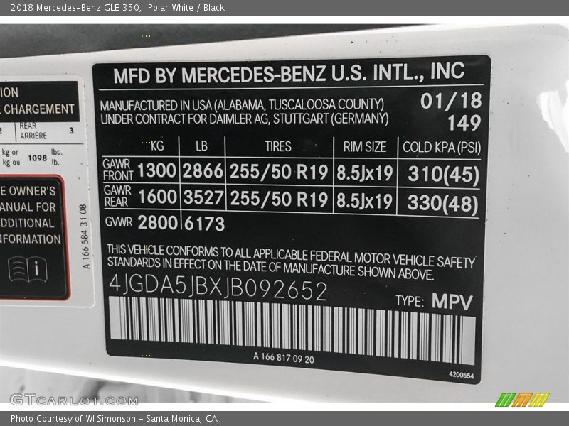 Polar White / Black 2018 Mercedes-Benz GLE 350