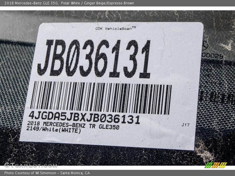 Polar White / Ginger Beige/Espresso Brown 2018 Mercedes-Benz GLE 350