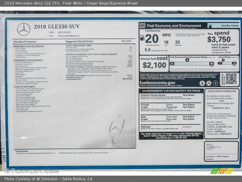 Polar White / Ginger Beige/Espresso Brown 2018 Mercedes-Benz GLE 350