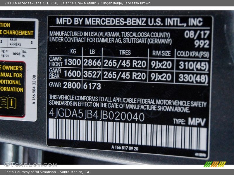 Selenite Grey Metallic / Ginger Beige/Espresso Brown 2018 Mercedes-Benz GLE 350