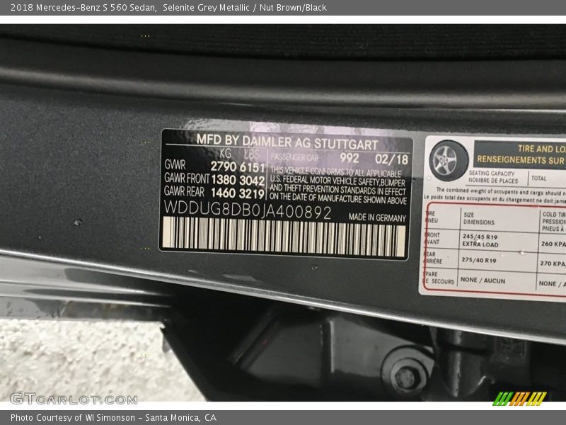 Selenite Grey Metallic / Nut Brown/Black 2018 Mercedes-Benz S 560 Sedan