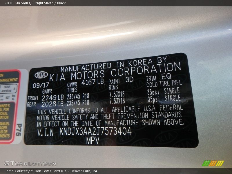 2018 Soul ! Bright Silver Color Code 3D