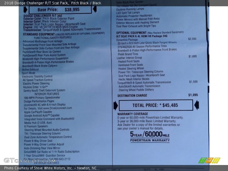 Pitch Black / Black 2018 Dodge Challenger R/T Scat Pack