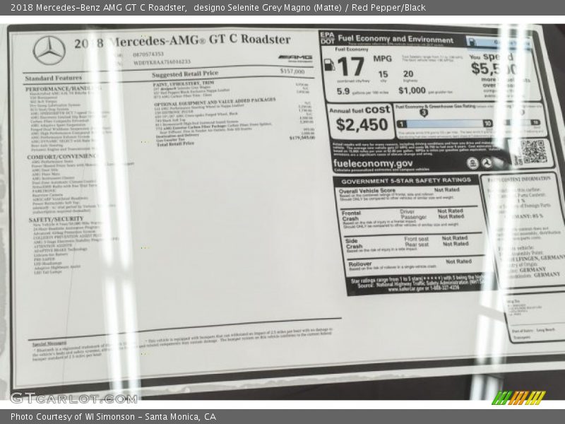  2018 AMG GT C Roadster Window Sticker