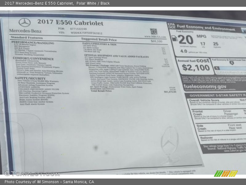  2017 E 550 Cabriolet Window Sticker