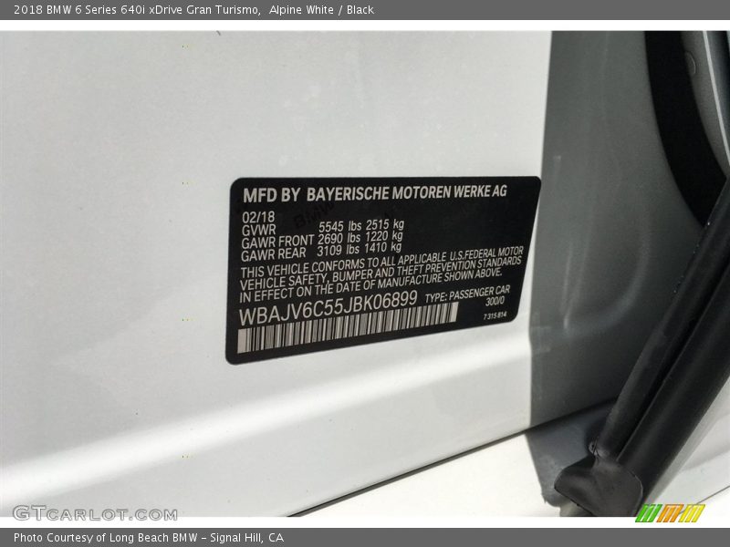 Alpine White / Black 2018 BMW 6 Series 640i xDrive Gran Turismo