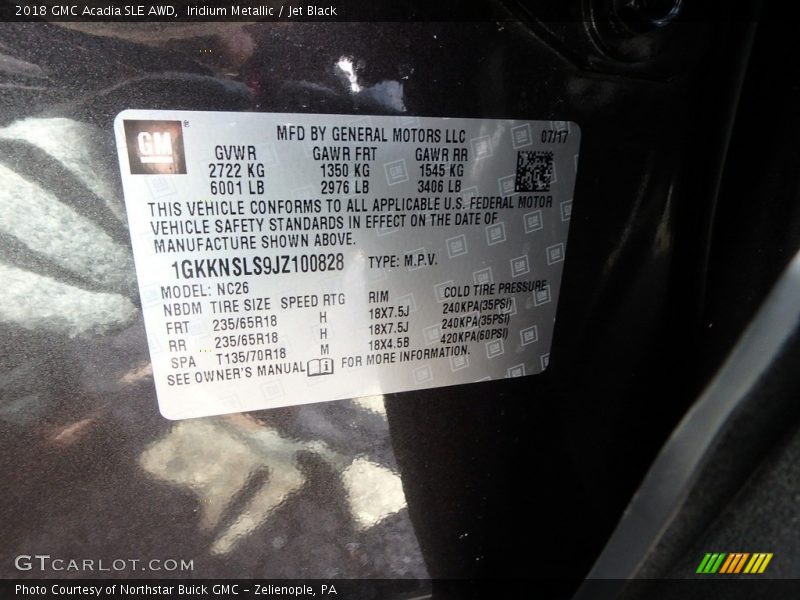 Iridium Metallic / Jet Black 2018 GMC Acadia SLE AWD