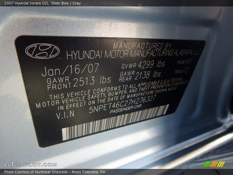 Silver Blue / Gray 2007 Hyundai Sonata GLS