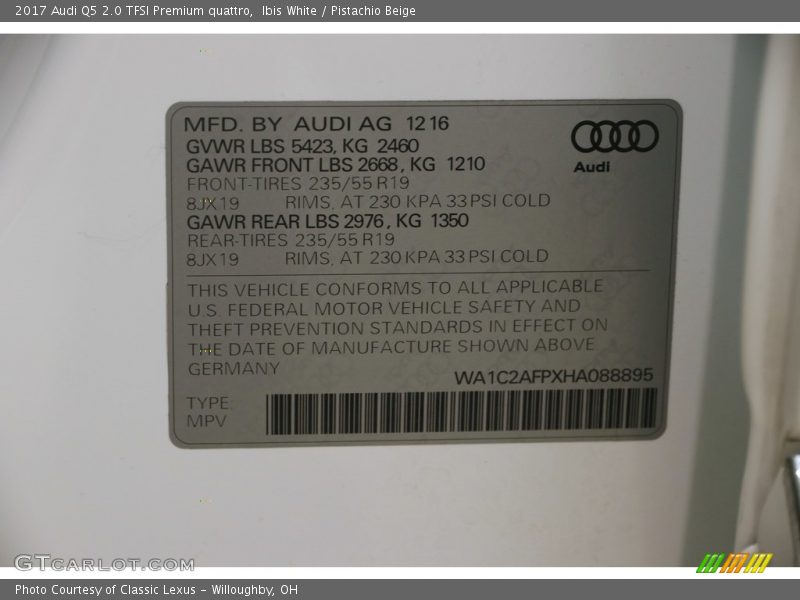 Ibis White / Pistachio Beige 2017 Audi Q5 2.0 TFSI Premium quattro