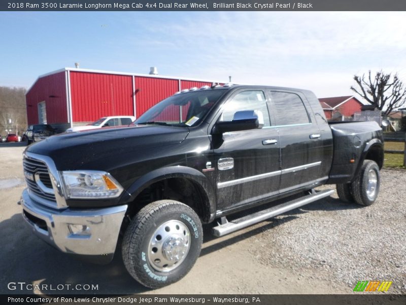 Brilliant Black Crystal Pearl / Black 2018 Ram 3500 Laramie Longhorn Mega Cab 4x4 Dual Rear Wheel