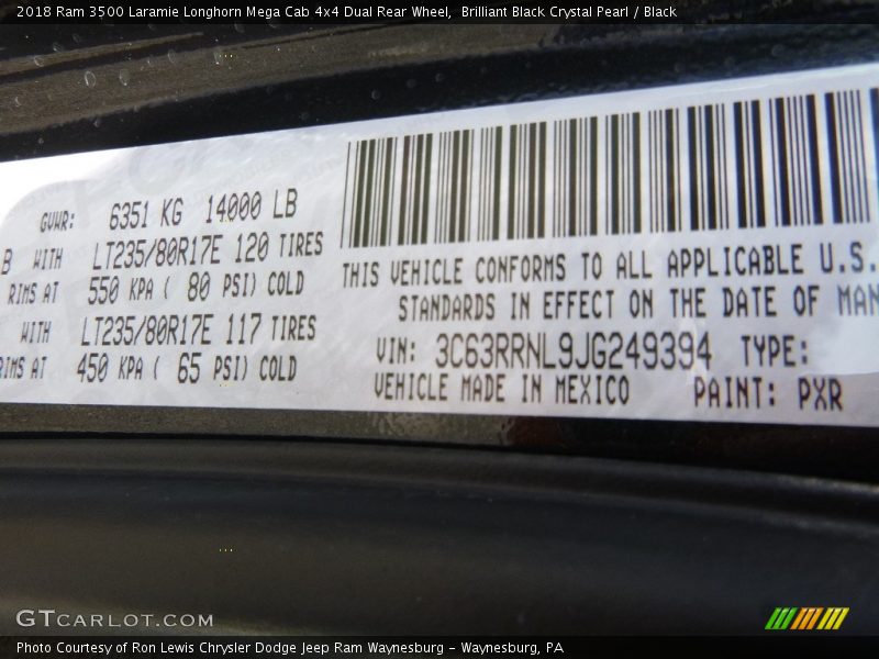 Brilliant Black Crystal Pearl / Black 2018 Ram 3500 Laramie Longhorn Mega Cab 4x4 Dual Rear Wheel
