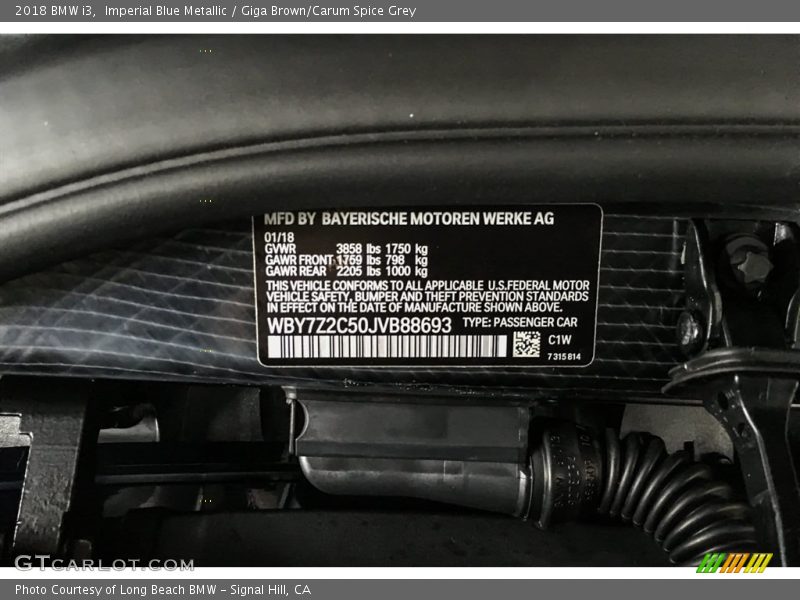 2018 i3  Imperial Blue Metallic Color Code C1W