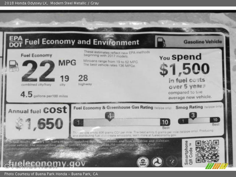 Modern Steel Metallic / Gray 2018 Honda Odyssey LX