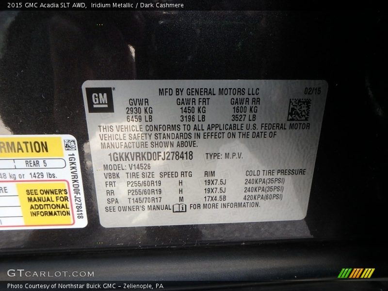 Iridium Metallic / Dark Cashmere 2015 GMC Acadia SLT AWD