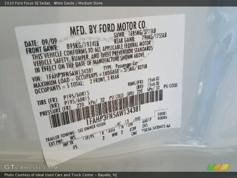 White Suede / Medium Stone 2010 Ford Focus SE Sedan