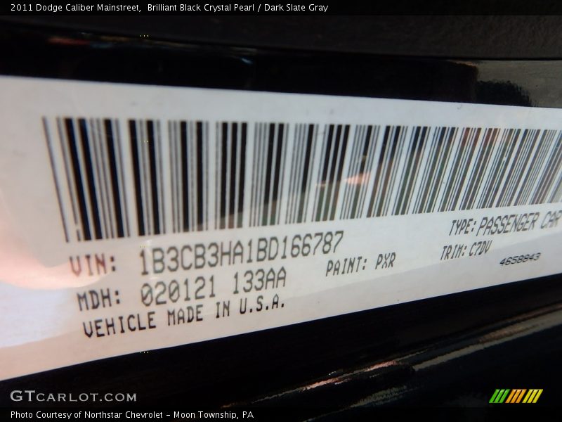 Brilliant Black Crystal Pearl / Dark Slate Gray 2011 Dodge Caliber Mainstreet
