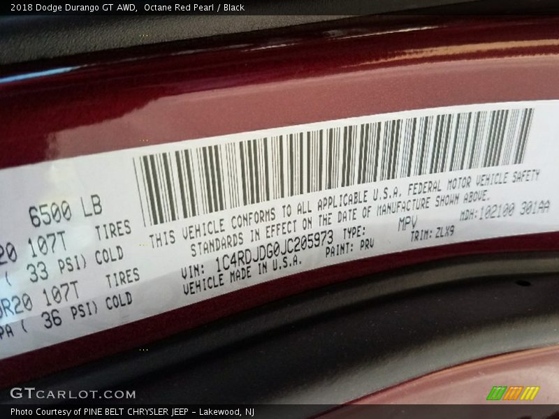 Octane Red Pearl / Black 2018 Dodge Durango GT AWD