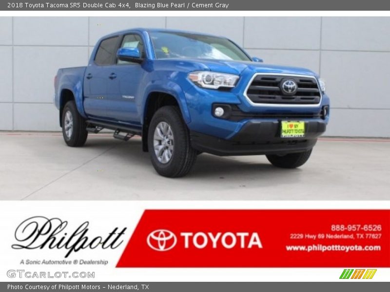 Blazing Blue Pearl / Cement Gray 2018 Toyota Tacoma SR5 Double Cab 4x4