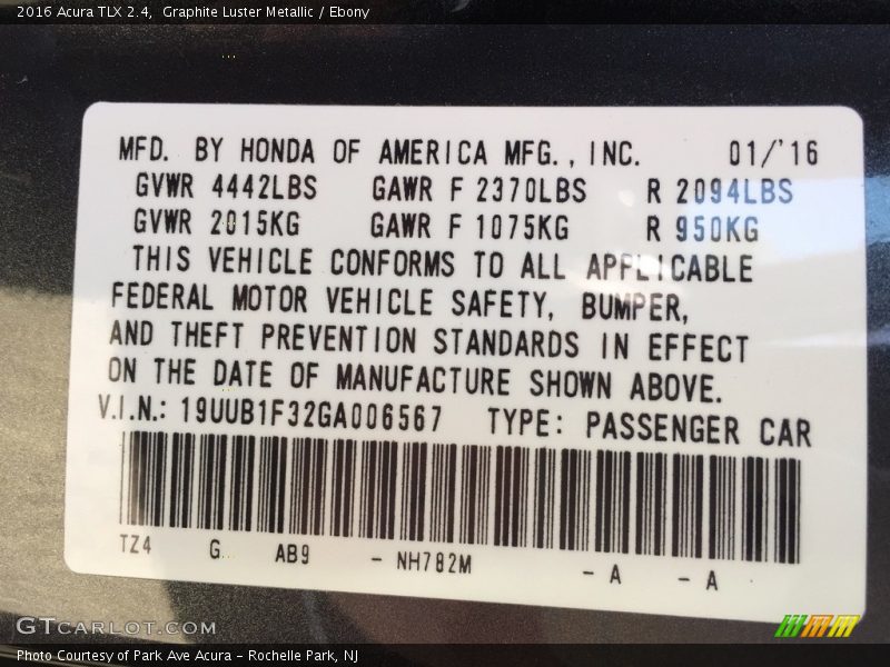 Graphite Luster Metallic / Ebony 2016 Acura TLX 2.4