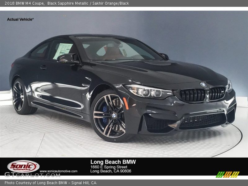 Black Sapphire Metallic / Sakhir Orange/Black 2018 BMW M4 Coupe