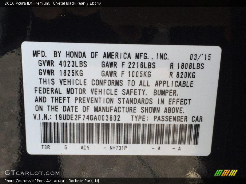 Crystal Black Pearl / Ebony 2016 Acura ILX Premium
