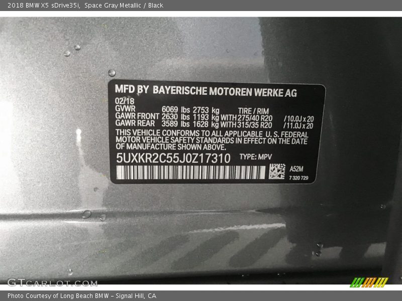 Space Gray Metallic / Black 2018 BMW X5 sDrive35i