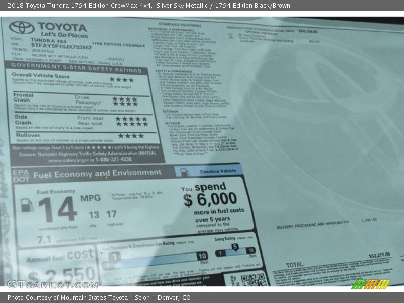Silver Sky Metallic / 1794 Edition Black/Brown 2018 Toyota Tundra 1794 Edition CrewMax 4x4