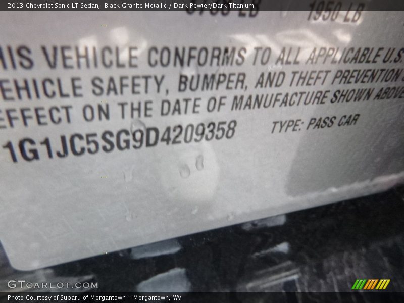 Black Granite Metallic / Dark Pewter/Dark Titanium 2013 Chevrolet Sonic LT Sedan