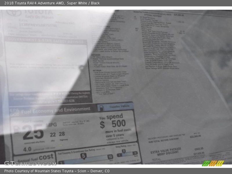 Super White / Black 2018 Toyota RAV4 Adventure AWD