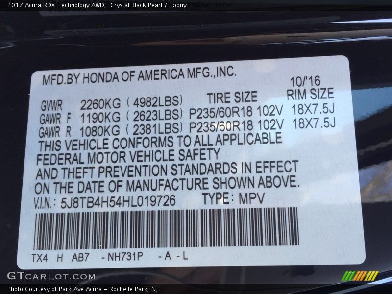Crystal Black Pearl / Ebony 2017 Acura RDX Technology AWD