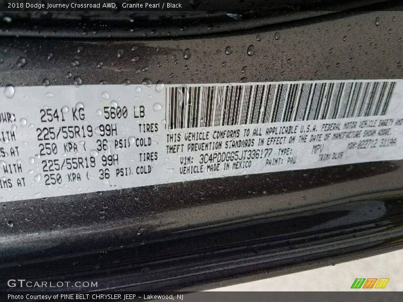 2018 Journey Crossroad AWD Granite Pearl Color Code PAU