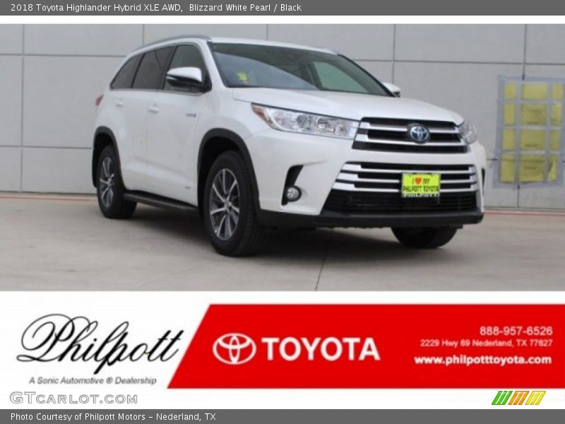 Blizzard White Pearl / Black 2018 Toyota Highlander Hybrid XLE AWD