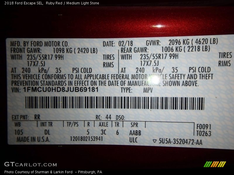 Ruby Red / Medium Light Stone 2018 Ford Escape SEL